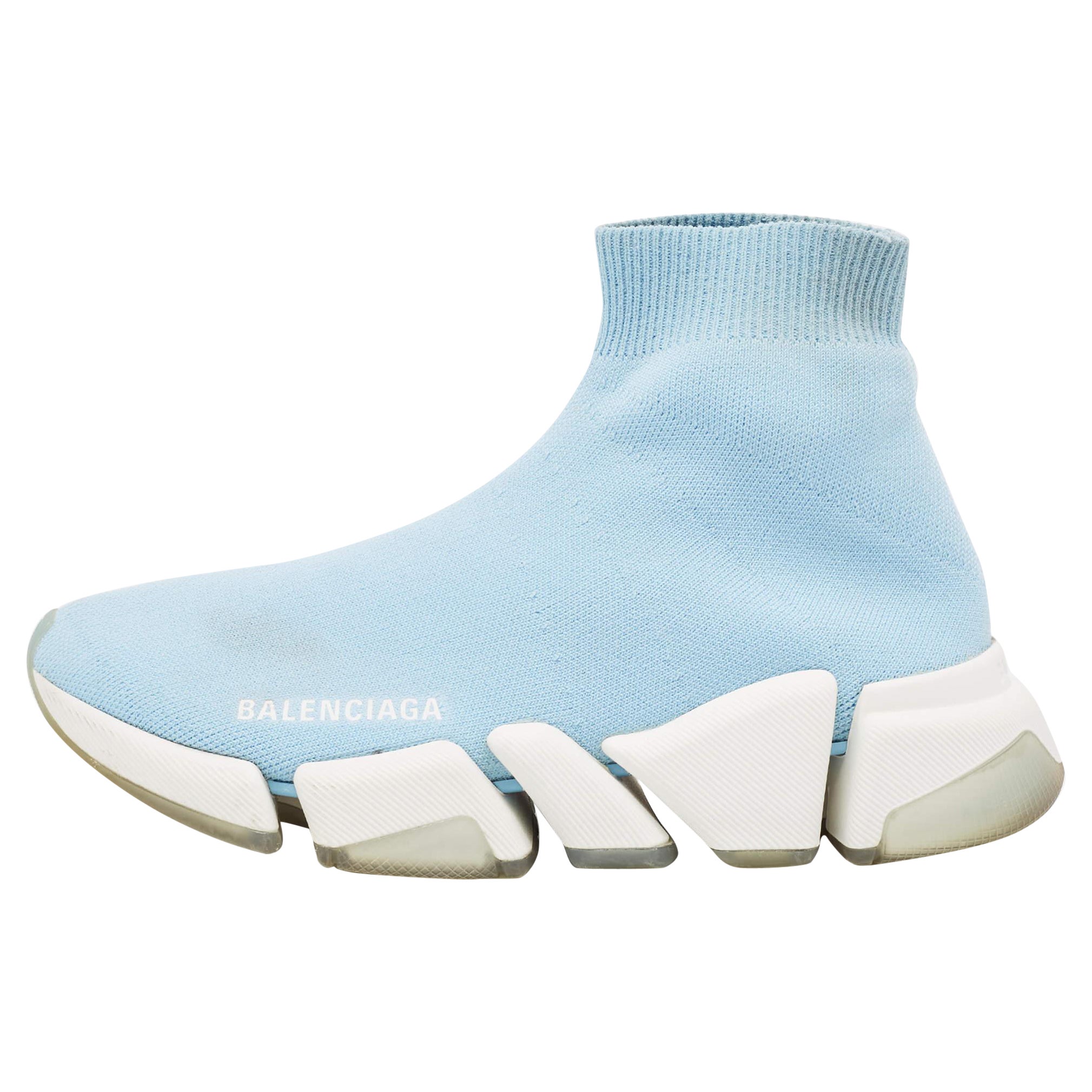Balenciaga Blue Knit Fabric Speed 2.0 LT Sneakers Size 36 For Sale