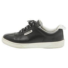 Chanel Black Leather Weekender Lace Up Sneakers Size 36