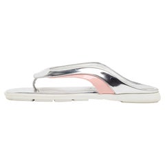 Miu Miu Silver/Pink Leather and Patent Thong Flats Size 36