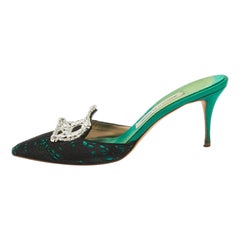 Manolo Blahnik Black Satin and Suede Borli Mules 39.5