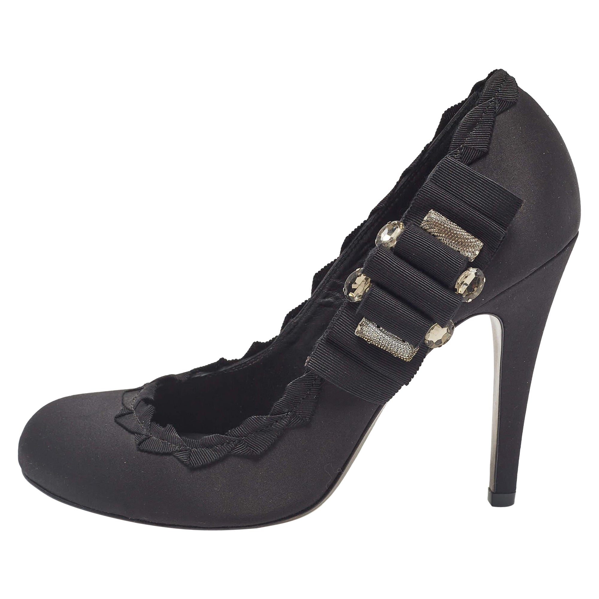 Tory Burch Black Satin Embellished Bow Pumps Size 41 For Sale