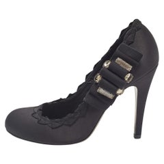 Tory Burch Black Satin Embellished Bow Pumps Size 41