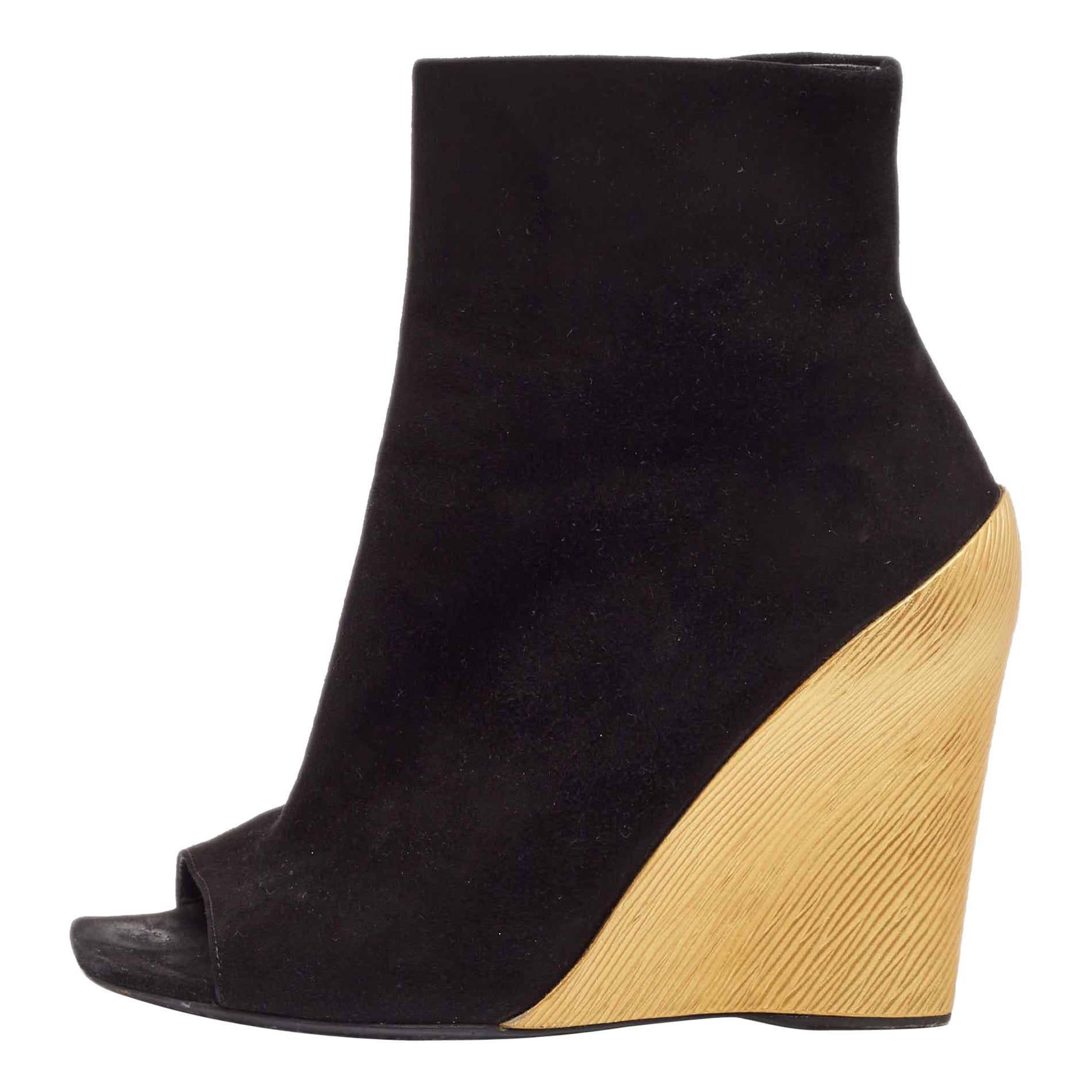 Chloe Black Suede Wedge Ankle Length Boots Size 38