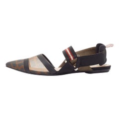 Fendi Brown/Black Zucca Mesh and Canvas Colibri Slingback Flat Sandals Size 36