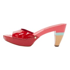 Celine Red Patent Leather Platform Slide Sandals Size 39