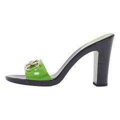 Gucci Green Patent Leather Horsebit Slide Sandals Size 38.5