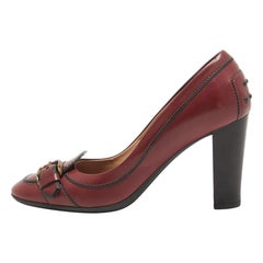 Tod's Burgundy Leather Loafer Pumps Size 38.5