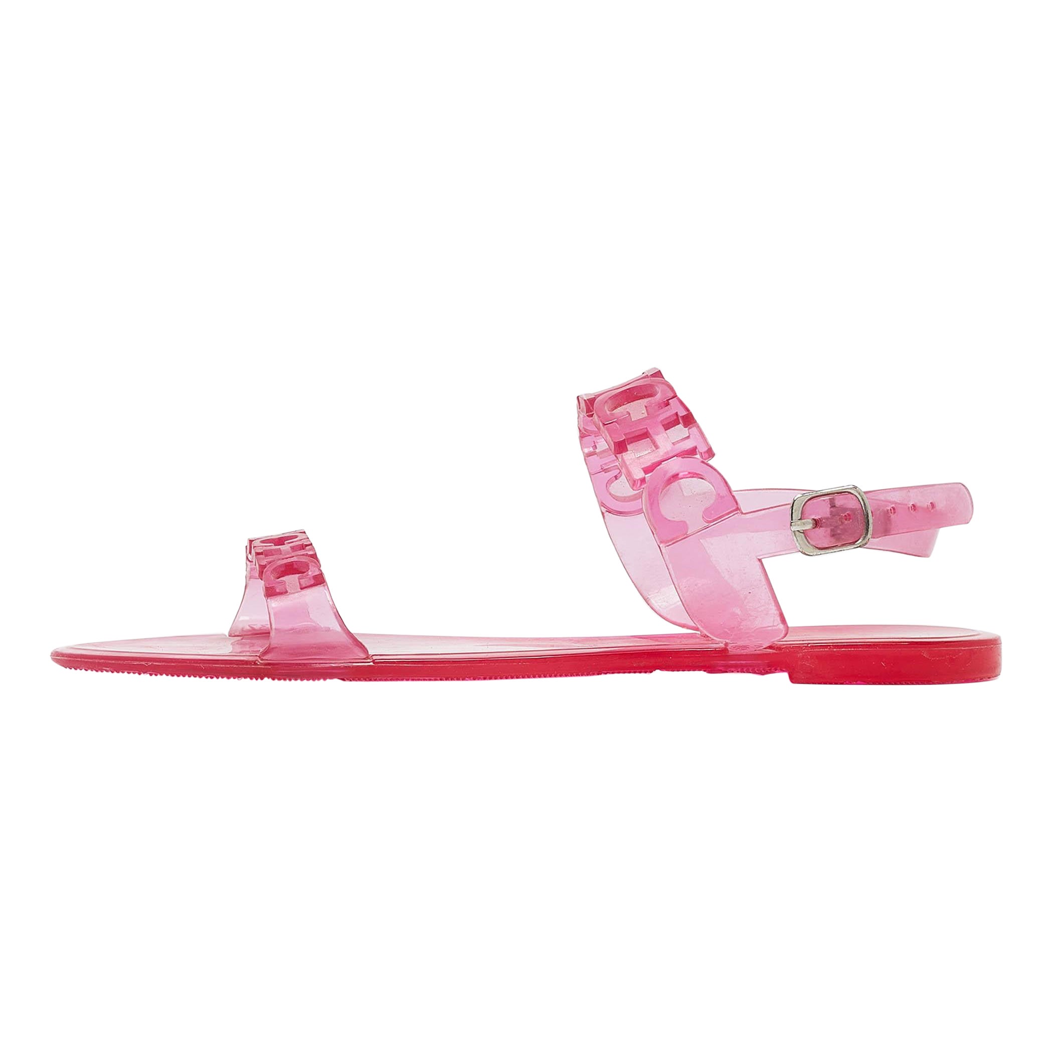 CH Carolina Herrera Sandali piatti con cinturino alla caviglia in gelatina rosa taglia 37
