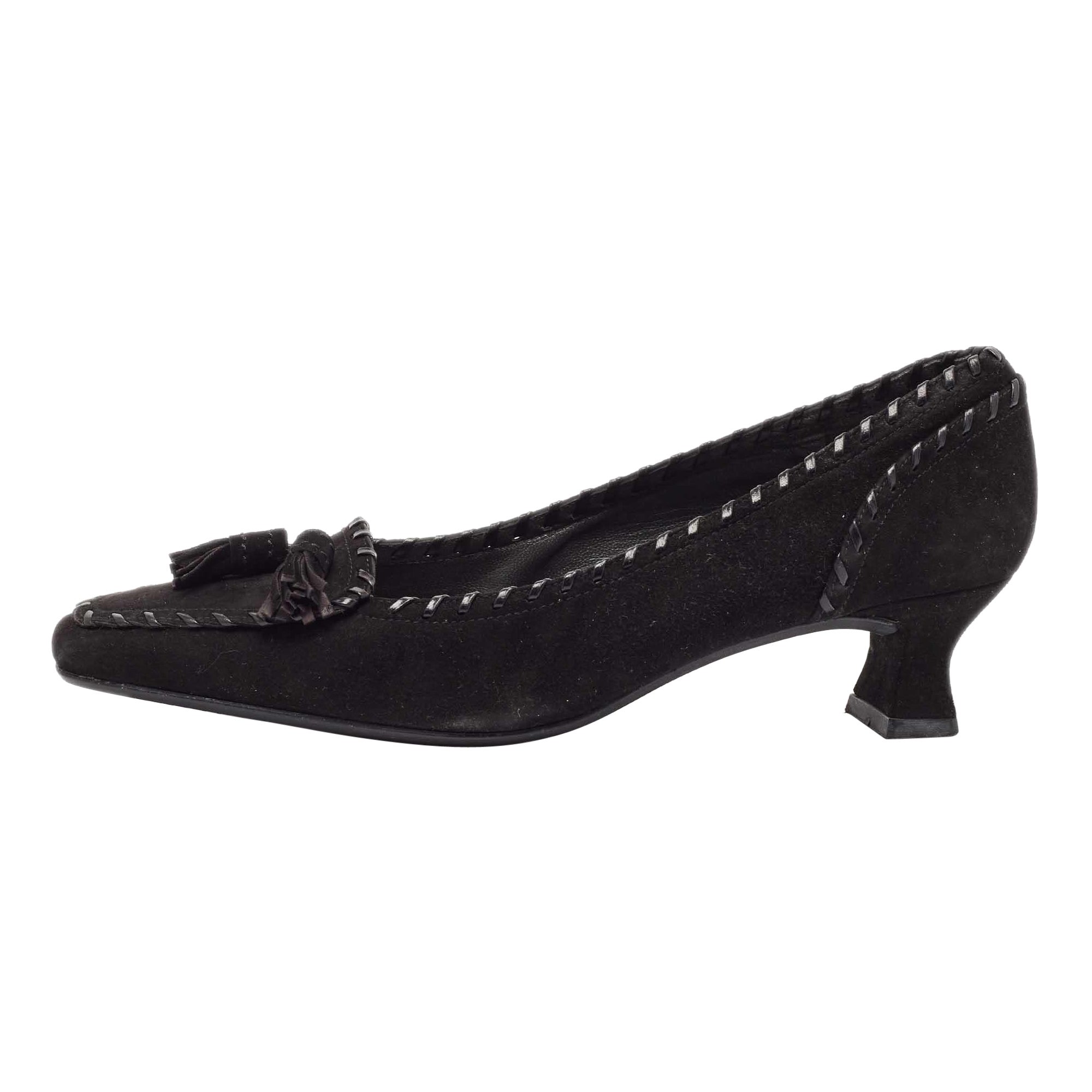 Stuart Weitzman - Escarpins en daim noir à talon bloc - Taille 37.5 en vente