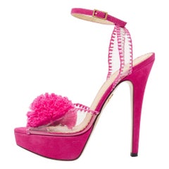 Charlotte Olympia Pink PVC and Suede Pomeline Ankle Strap Sandals Size 37.5