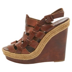 Christian Louboutin Leather Espadrille Wedge Strappy Slingback Sandals Size 39