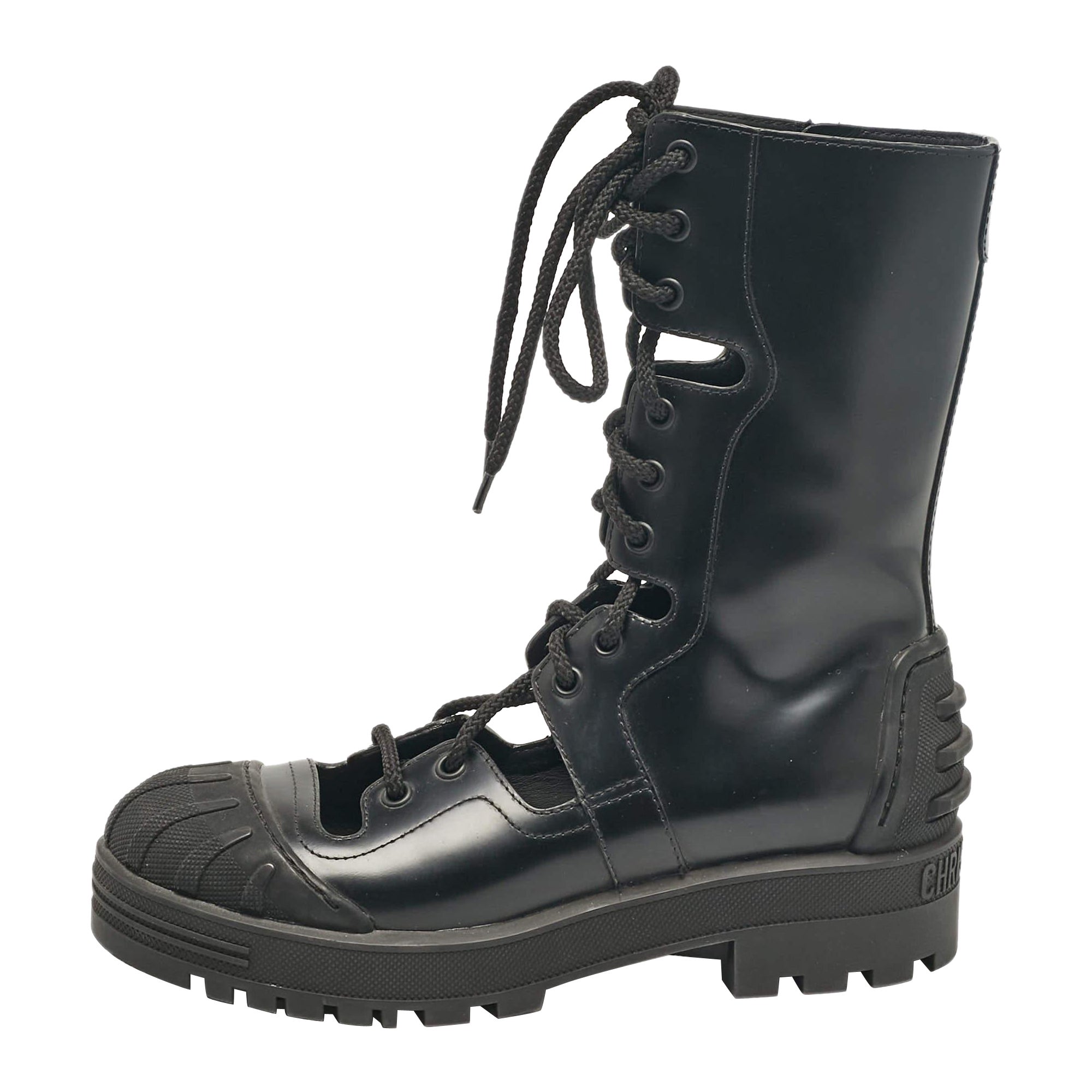 Dior Stivali da combattimento in pelle nera misura 37