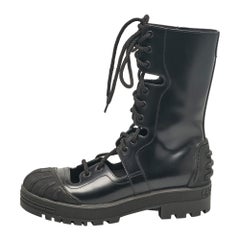 Used Dior Black Leather Combat Boots Size 37