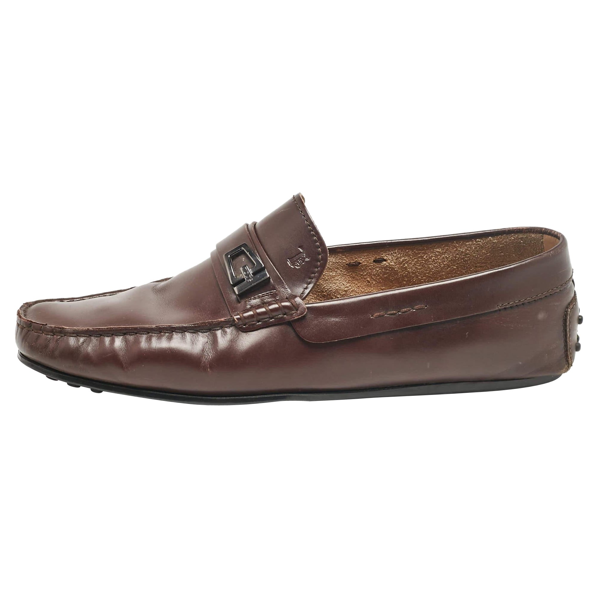 Tod's Brown Leather Slip On Loafers Size 43 For Sale