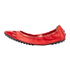 Tod's Red Satin and Patent Scrunch Ballet Flats Size 38.5