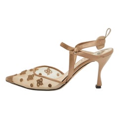 Fendi Beige Mesh and  Satin Colibri Pumps Size 37.5