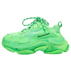 Balenciaga Green Mesh and Faux Leather Triple S Sneakers Size 37