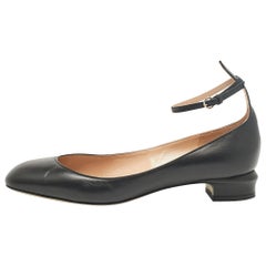 Valentino Black Leather Tango Ankle Strap Flats Size 40