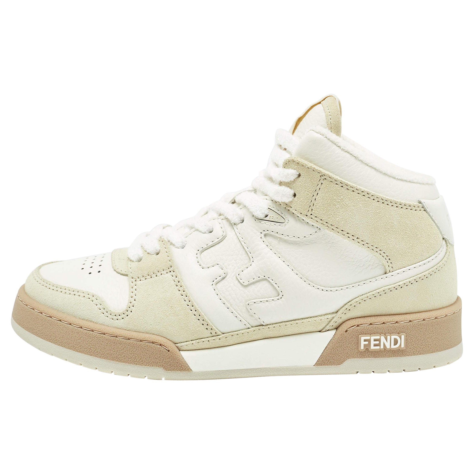 Fendi Sneakers Match in pelle e nabuk bianco/crema misura 38