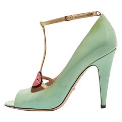Gucci Green Patent Leather Molina Peep Toe Pumps Size 39