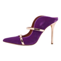 Malone Souliers Purple/Rose Gold Velvet and Leather Maureen Mules Size 38.5