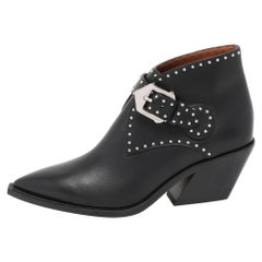 Givenchy Black Leather Studded Accents Western Boots Size 35