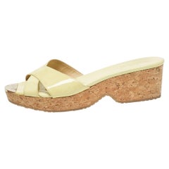 Jimmy Choo Green Patent Leather Prima Slide Sandals Size 40