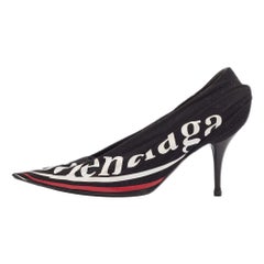 Balenciaga Black Logo Print Fabric Knife Pumps Size 38