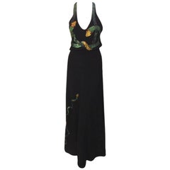 Krizia Schwarzes Neckholder-Kleid aus Krepp Schlangen, ca. 1970er Jahre