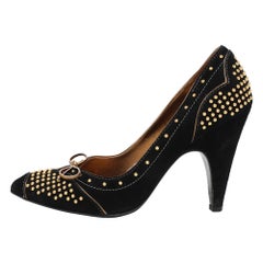 Miu Miu Black Studded Suede Bow Pumps Size 38