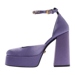 Versace Purple Satin Aevitas Platform Ankle Wrap Pumps Size 39