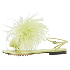 Bottega Veneta Green Leather Wonderland Ankle Strap Sandals Size 38.5