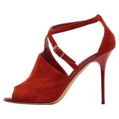 Jimmy Choo Orange Suede Ankle Strap Sandals Size 41