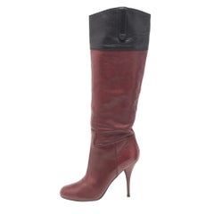 Miu Miu Burgundy/Black Leather Knee Length Boots Size 39.5