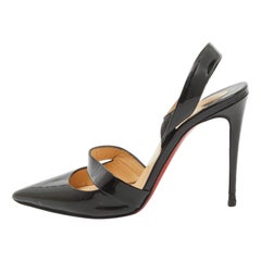 Christian Louboutin Black Patent Leather Actina Slingback Pumps Size 37.5