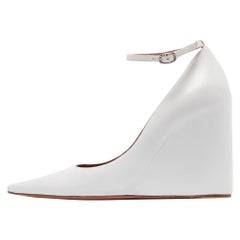 Amina Muaddi White Leather Wedge Pumps Size 37