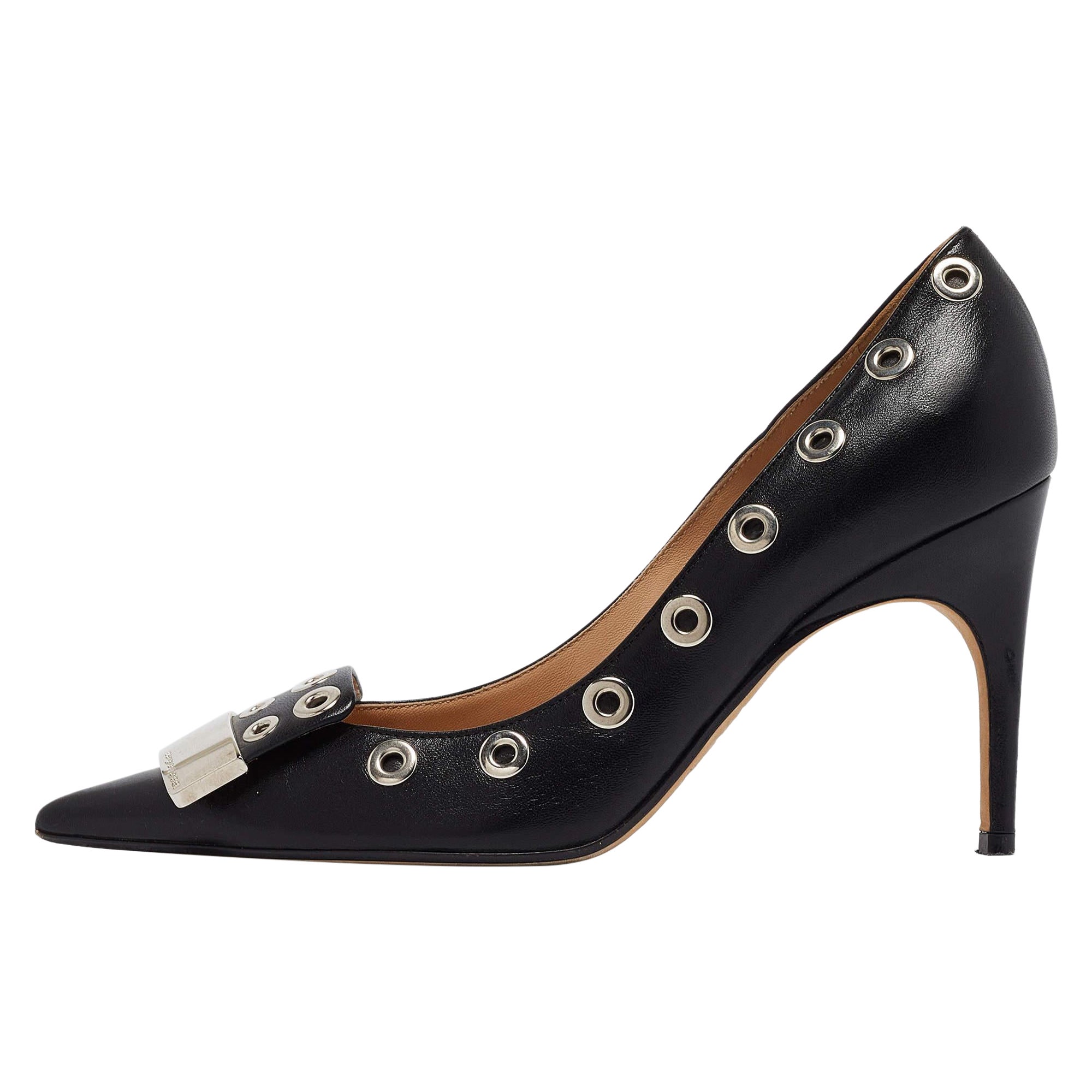 Sergio Rossi - Pumps in pelle nera con dettaglio occhielli - misura 37,5