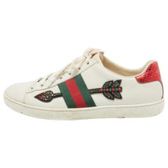 Gucci White Leather Embellished Arrow Ace Sneakers Size 37