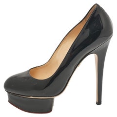 Charlotte Olympia Black Patent Leather Dolly Platform Pumps size 38
