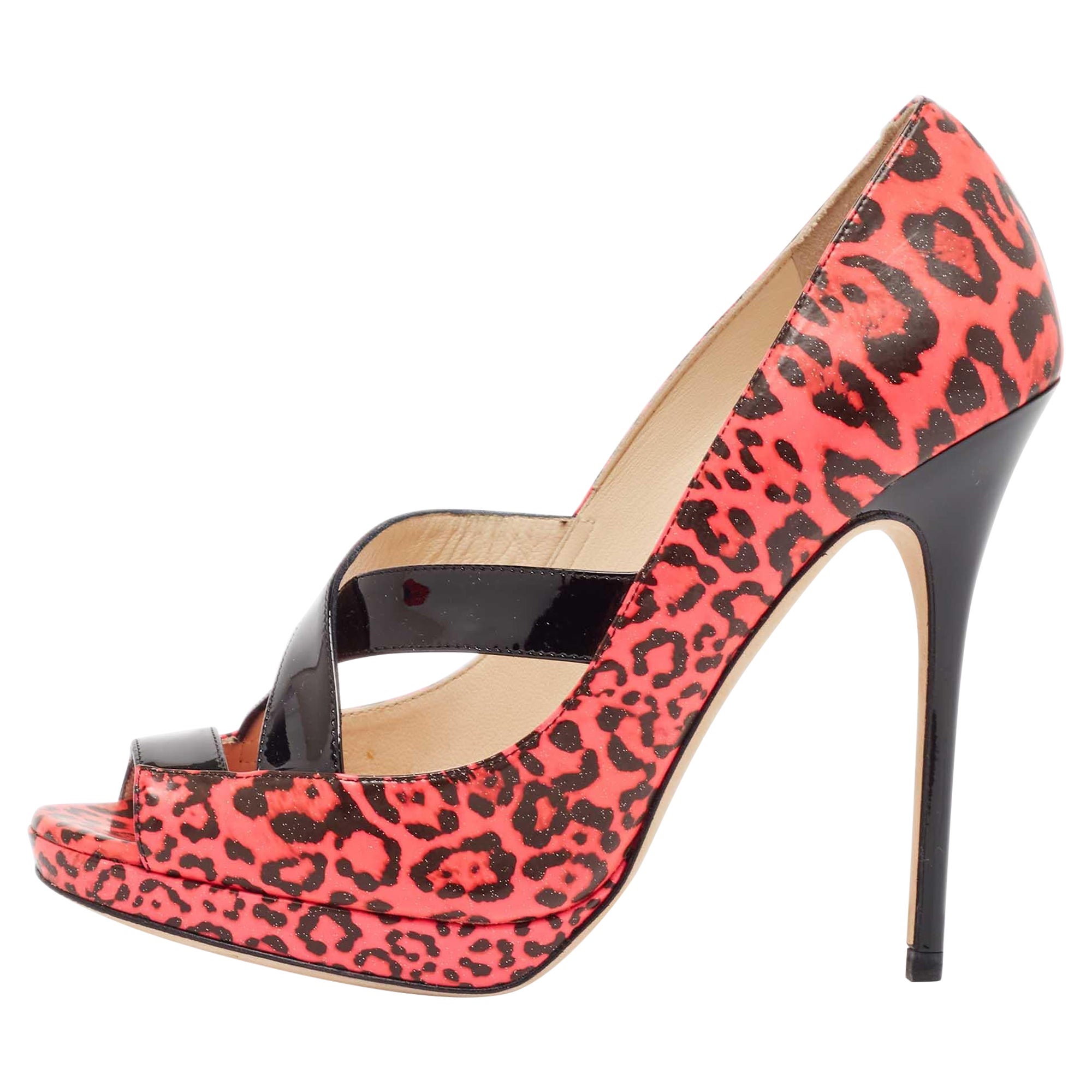 Jimmy Choo Pink Patent Leather Gesture Peep Toe Pumps Size 38.5 For Sale