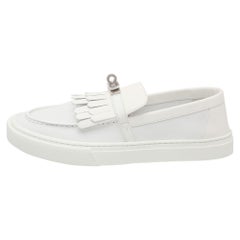 Hermès White Leather Game Loafers Size 40.5