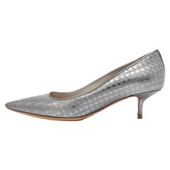 Dior Silver Cannage Patent Pointed Toe Pumps Taglia 37