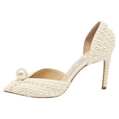 Jimmy Choo Cream Faux Pearl and Satin D'orsay Pumps Size 37.5