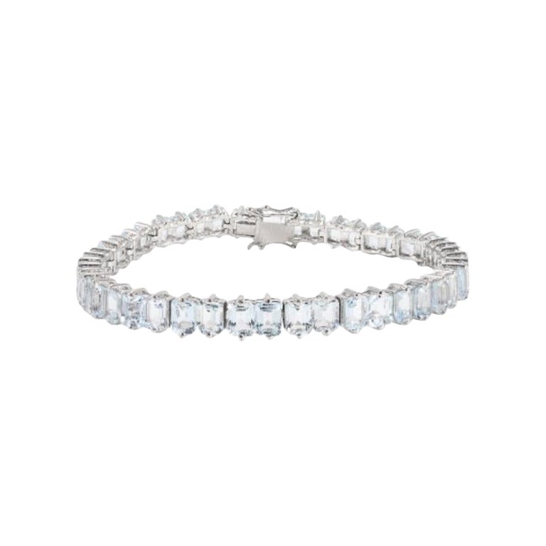 925 Silver Exquisite Aquamarine Gemstone Tennis Silver Mothers Day Bracelet For Sale
