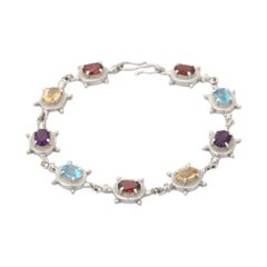 9 Carat Multi Gemstone Link Bracelet Gift for Mom Jewelry in 925 Sterling Silver