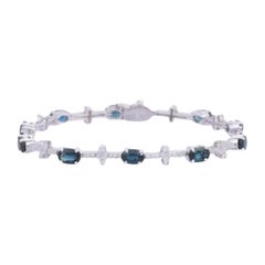 .925 Plata de Ley Zafiro Azul Diamante Pulsera de Compromiso para Mujer