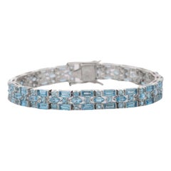 Bracelet tennis Art déco pour le jour des mères en argent et topaze bleue naturelle