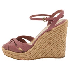 Gucci Guccissima Leather Espadrille Wedge Platform Ankle Strap Sandals Size 36.5
