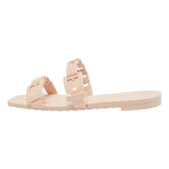 Gucci Pink Rubber Chain Detail Flat Slides Size 38
