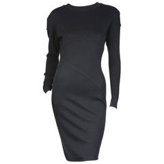 Alaia Black Wool Bodycon Dress circa 1980s 8